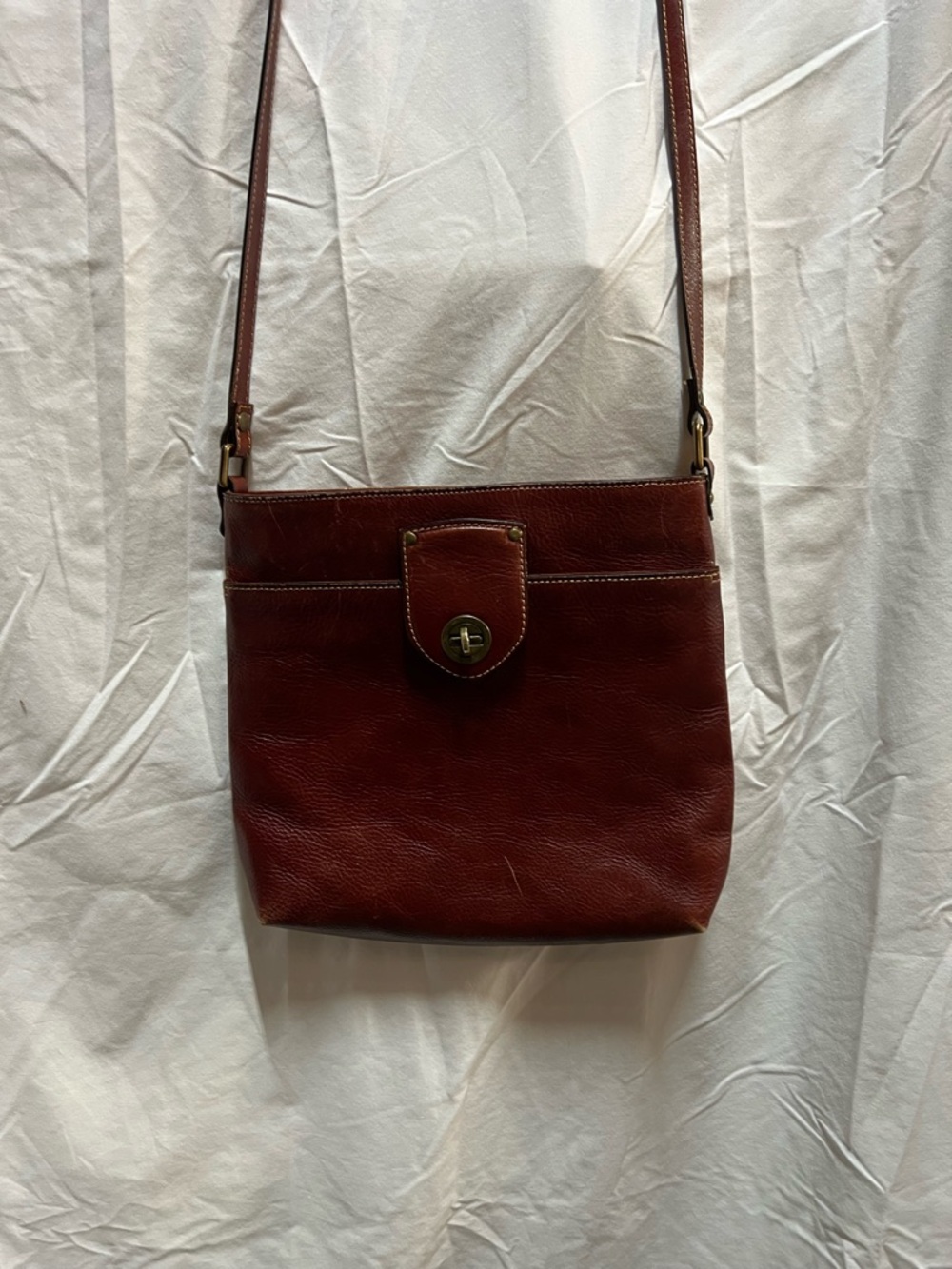 A. BELLUCCI  Crossbody Bag in Deep Rich Brown. Authentic Italian Leather.